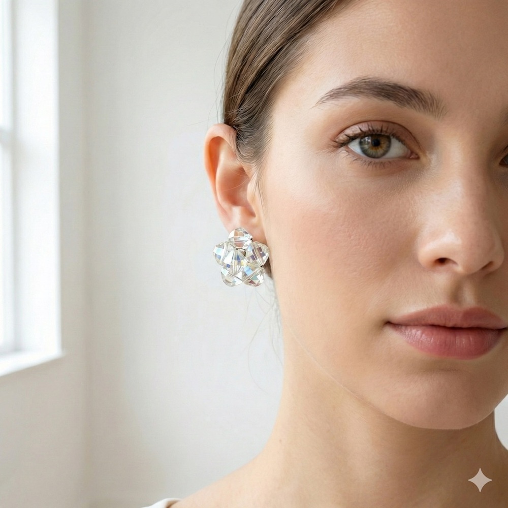 Vintage Laguna 1950s Aurora Borealis Crystal Cluster Clip On Earrings